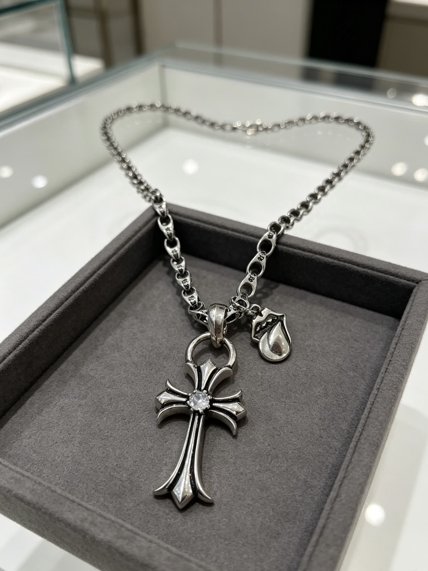Chrome Hearts Silver Cross Pendant Necklace